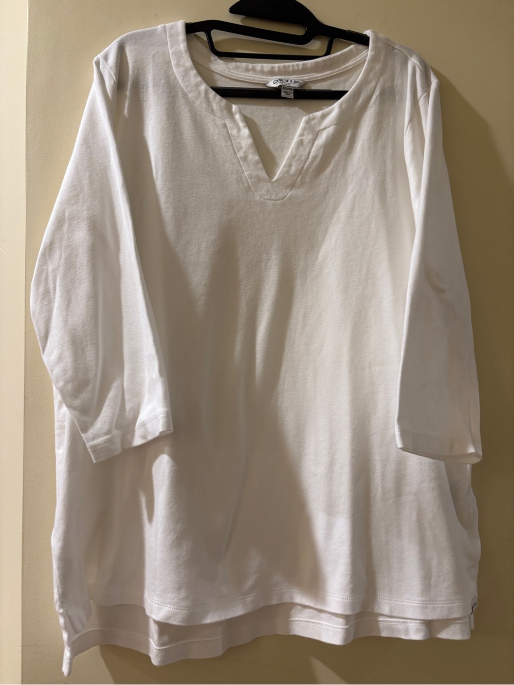 Orvis White Pima Cotton 3/4 Sleeve Tunic Tee Longer Length Tee